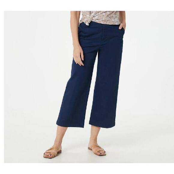 Denim and Co. Easywear Twill Cropped Wide Leg Pants Navy (14) - Picture 1 of 12
